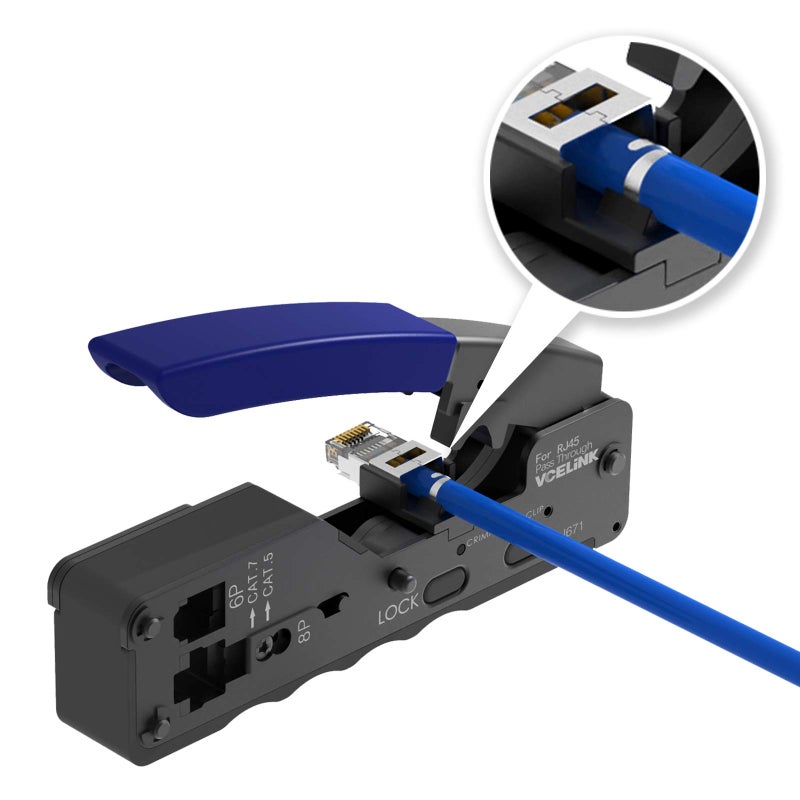 VCELINK RJ45 أداة العقص تمر عبر إيثرنت سلك القاطع المكشكش لـ Cat7 Cat6A Cat6 Cat5E Cat5 موصلات المرور وغير المرور - Image 5